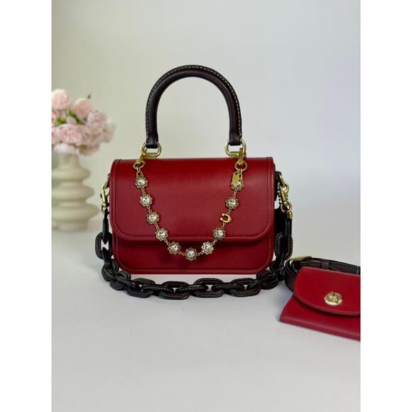 Coach Rogue Top Handle Bag in Brick Red With Card case and charm - Picture 1 of 15